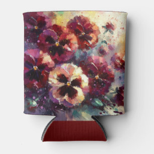 Enfriador De Latas Impresionante pintura con flores de Maroon Pansies