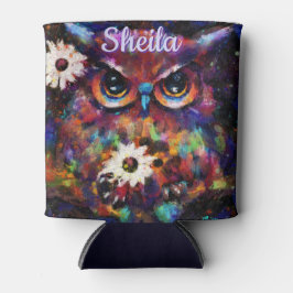 Enfriador De Latas Impresionista y caprichosa lechuza floral personal