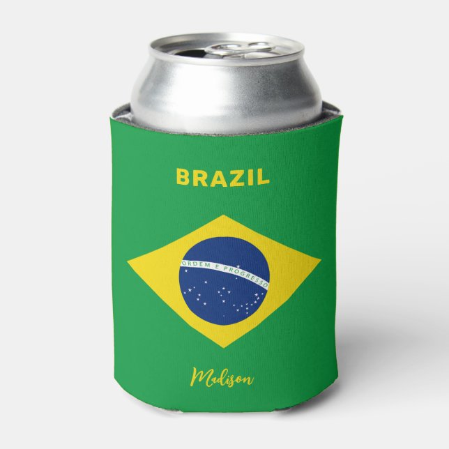 Enfriador De Latas Indicador de nombre personalizado de Brasil (Lata Anverso)