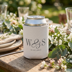 Enfriador De Latas Iniciales de parejas de boda de marfil elegante