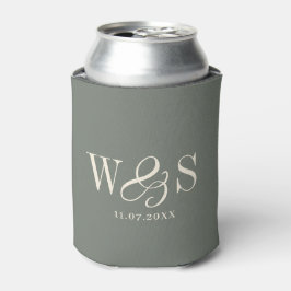 Enfriador De Latas Iniciales de parejas de boda Elegante Sage