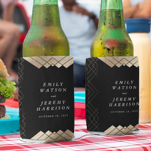 Enfriador De Latas Invitación a la boda de gatsby de oro negro geomét