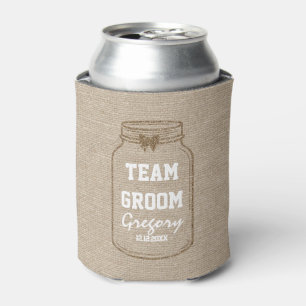 Enfriador De Latas Invitaciones de boda Mason Jar Linen TEAM GROOM