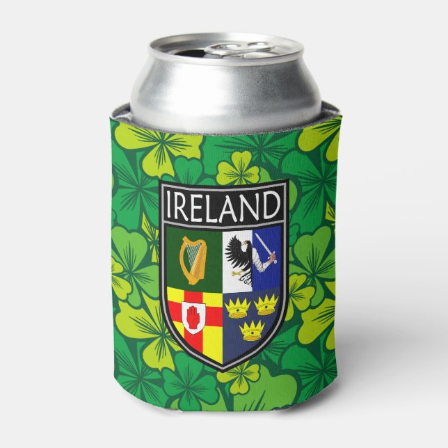 Enfriador De Latas Irlandés - Escudo irlandés y Shamrock (Lata Anverso)