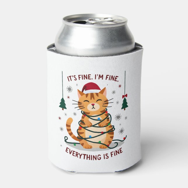Enfriador De Latas It's Fine I'm Fine Everything Is Fine Xmas Cat Chr (Lata Anverso)