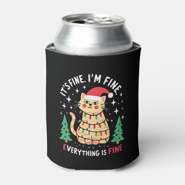 Enfriador De Latas It's Fine I'm Fine Everything Is Fine Xmas Cat Chr (Lata Anverso)