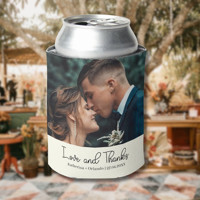 Enfriador De Latas Ivory Elegant Wedding Love and Thanks Photo (Subido por el creador)
