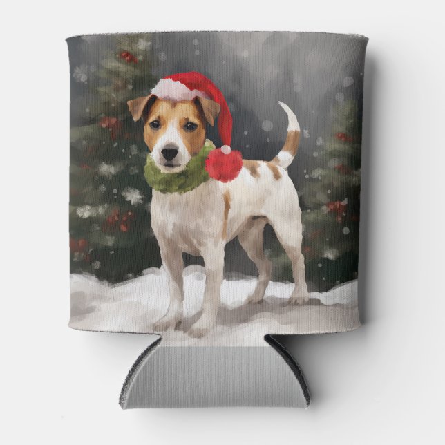 Enfriador De Latas Jack Russell Dog en Navidades de nieve (Anverso)