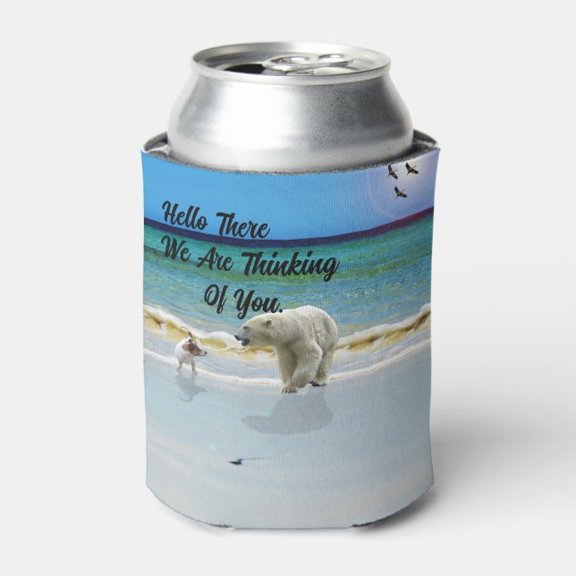 Enfriador De Latas Jack Russell se encuentra con el oso polar, Refrig (Lata Anverso)