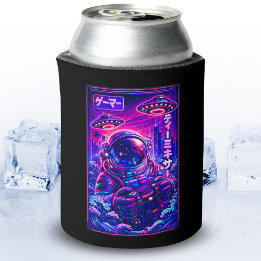 Enfriador De Latas Japanese Synthwave Sci Fi UFO Astronaut Cool Gamer