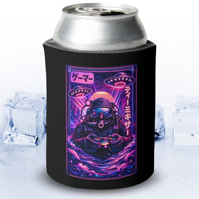 Enfriador De Latas Japanese Synthwave Sci Fi UFO Scuba Cool Gamer (Subido por el creador)