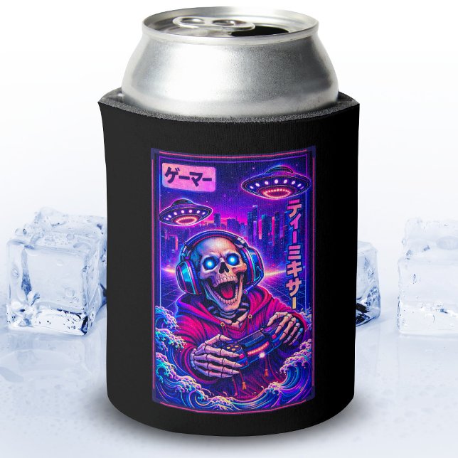 Enfriador De Latas Japanese Synthwave Sci Fi UFO Skeleton Cool Gamer (Subido por el creador)