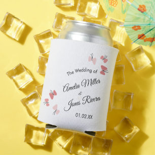 Enfriador De Latas Jardín de mariposas rosadas romántico simple boda 