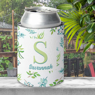 Enfriador De Latas Jardín Floral Acuarela Bonito Personalizado