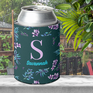Enfriador De Latas Jardín Floral Oscuro Acuarela Bonito Personalizado