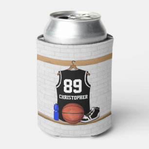 Enfriador De Latas Jersey blanco y negro personalizado del baloncesto