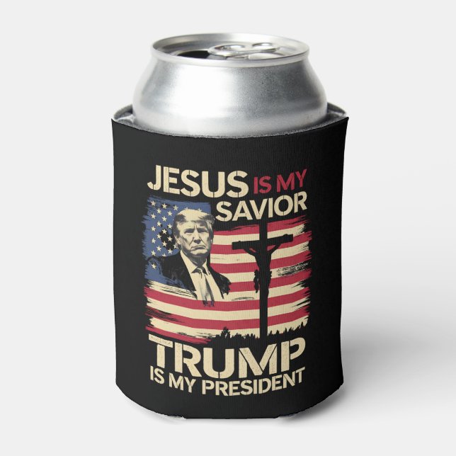 Enfriador De Latas Jesús Es Mi Salvador Trump Es Mi Bandera President (Lata Anverso)