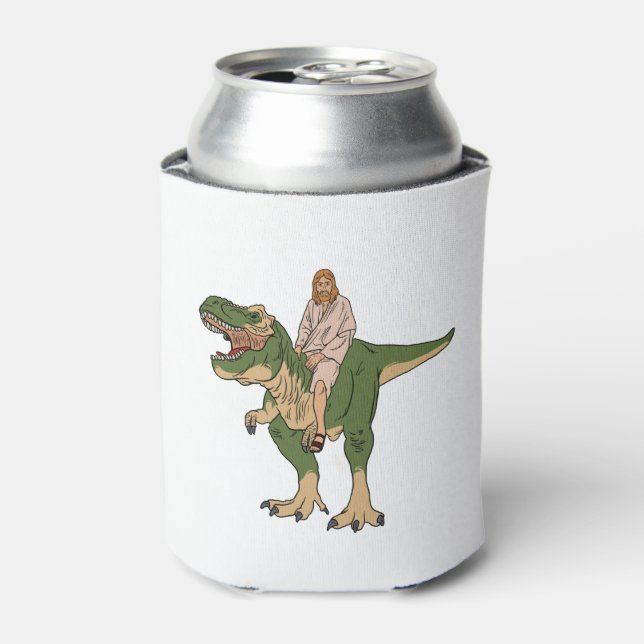 Enfriador De Latas Jesus Riding T-Rex (Lata Anverso)