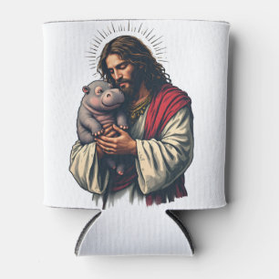 Enfriador De Latas Jesús sostiene a un bebé Moo Deng Hippo