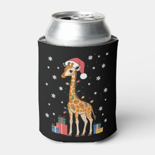 Enfriador De Latas Jirafa de Navidad Sombrero de Santa Luces de Navid