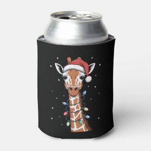 Enfriador De Latas Jirafa de Navidad Sombrero de Santa Luces de Navid