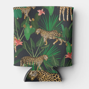 Enfriador De Latas jirafas, leopardos, patrón animal vintage.