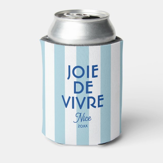 Enfriador De Latas Joie De Vivre Nice Blue Cabana Stripe French (Reverso de la lata)