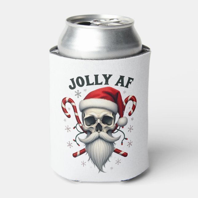Enfriador De Latas Jolly Af Christmas Skull Santa Hat Happy Xmas Holi (Lata Anverso)