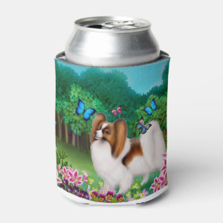 Enfriador De Latas Joven perro de Papillon con Refrigerador de bebida