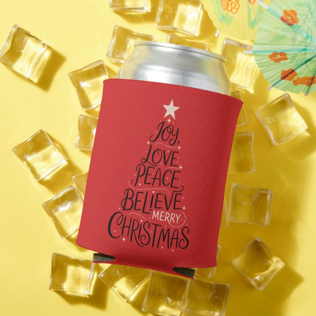 Enfriador De Latas Joy Love Peace Belibe Merry Christmas Tree Xmas (Verano in situ)