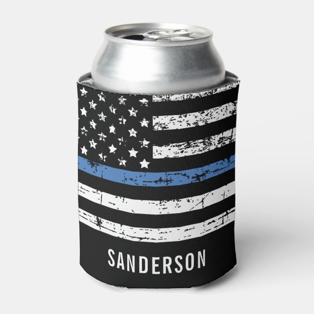 Enfriador De Latas Jubilación policial Bandera estadounidense delgada (Lata Anverso)
