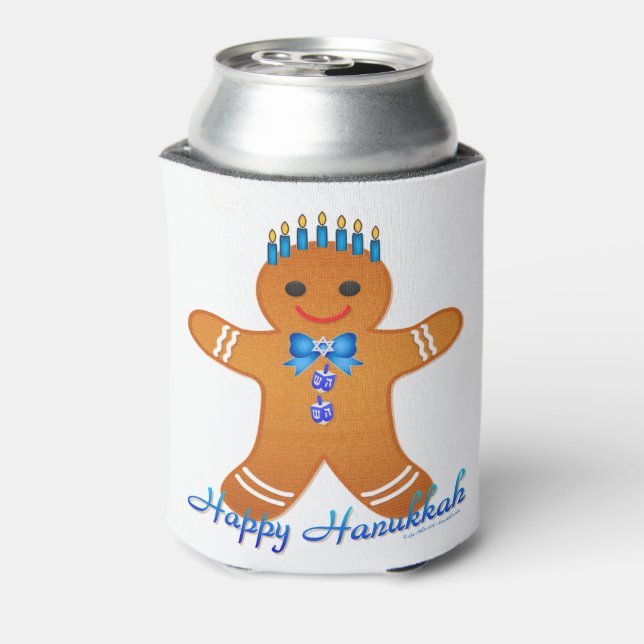 Enfriador De Latas Judaica Hanukkah Gingerbread Man Menorah (Reverso de la lata)
