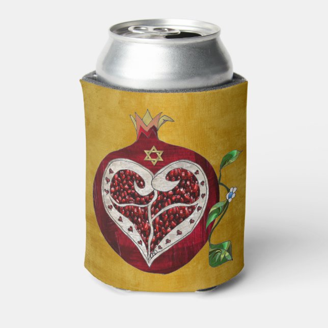 Enfriador De Latas Judaica Pomegranate Heart Hanukkah Rosh Hashanah (Reverso de la lata)