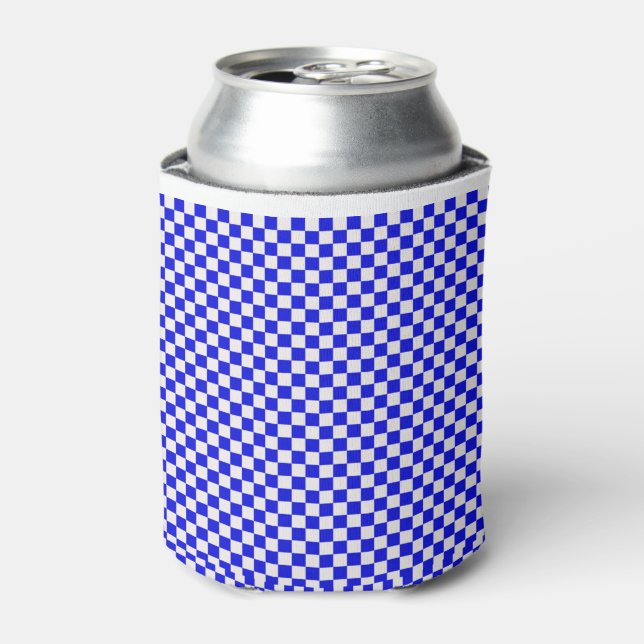 Enfriador De Latas Jugado De Gingham Azul Y Blanco (Lata Anverso)