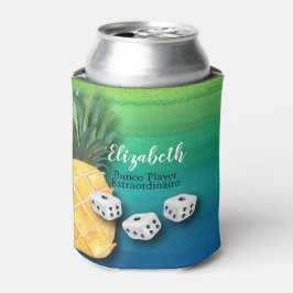 Enfriador De Latas Jugador de Bunco Monograma Beach Pineapple Dice