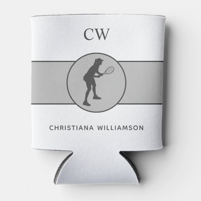Enfriador De Latas Jugador de tenis Chica regalo Personalizado (Anverso)