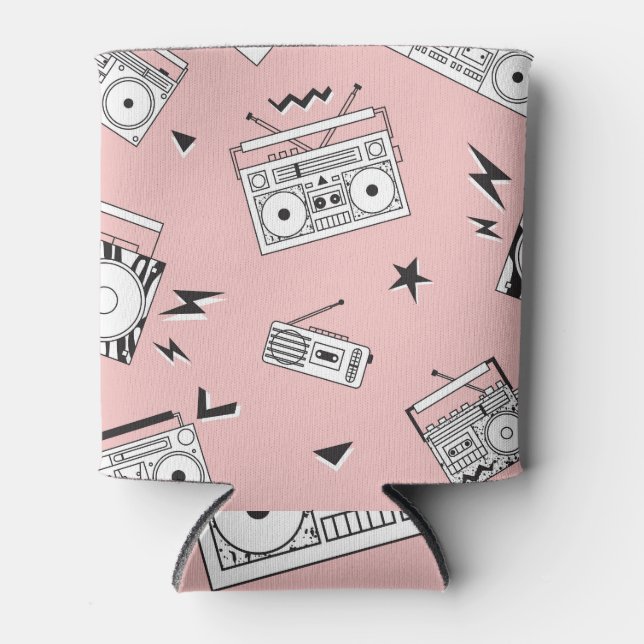 Enfriador De Latas Jugadores de cassette antiguos: patrón retro. (Anverso)