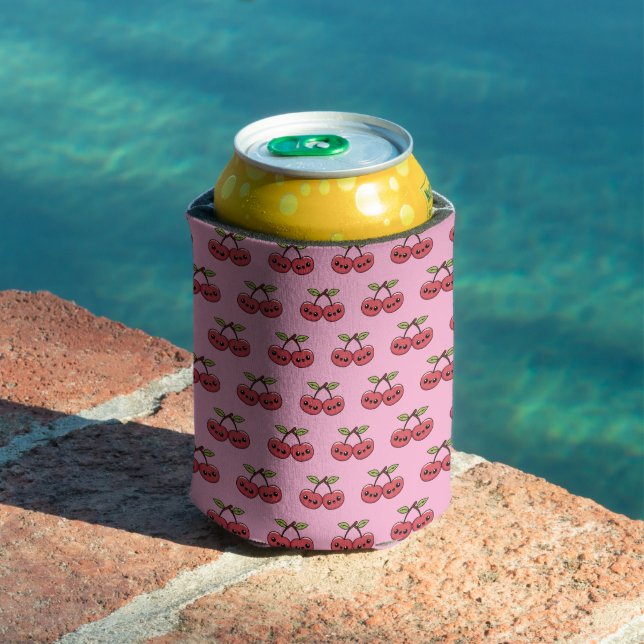 Enfriador De Latas Kawaii Cherry - Fruta linda con cara sonriente (Piscina in situ)