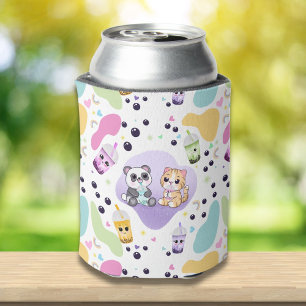 Enfriador De Latas Kawaii Panda & Tiger Bubble Tea Kids Impreso