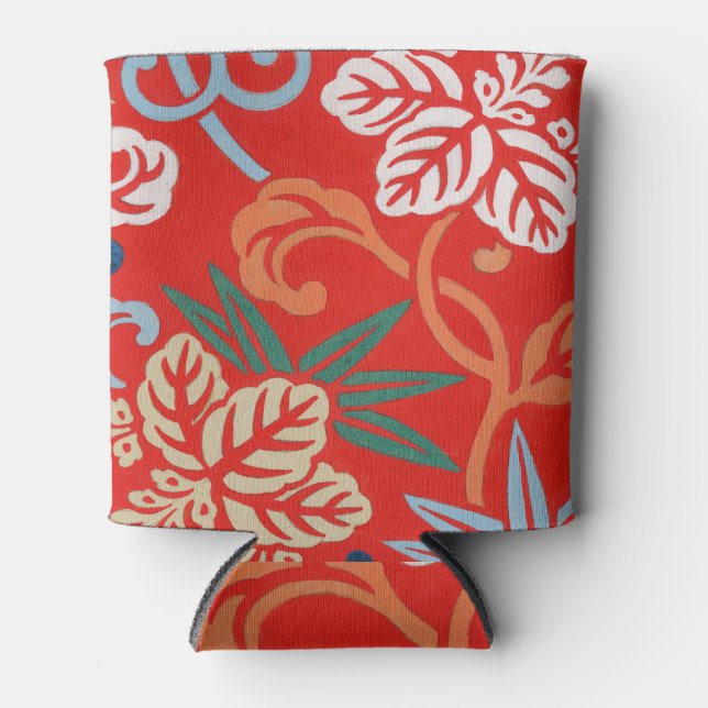 Enfriador De Latas Kimono japonés rojo hawaiano: Floral vintage (Anverso)