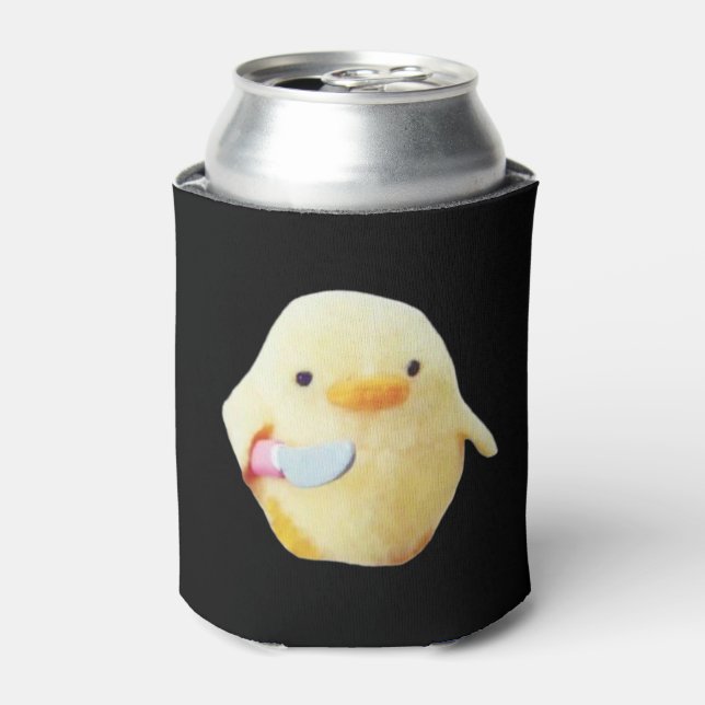 Enfriador De Latas Knife Duck Plush Meme Doble cara Negro (Lata Anverso)