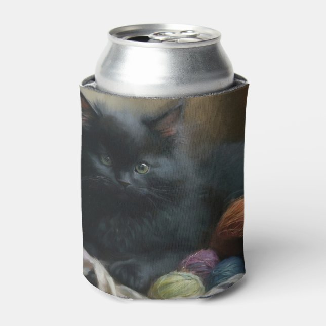 Enfriador De Latas Knition Companion Black Kitten With Yarn (Lata Anverso)