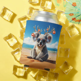 Enfriador De Latas Koala en la playa con cuernos y adornos