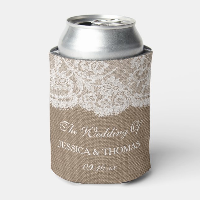 Enfriador De Latas La colección de Bodas Burlap & Lace (Lata Anverso)
