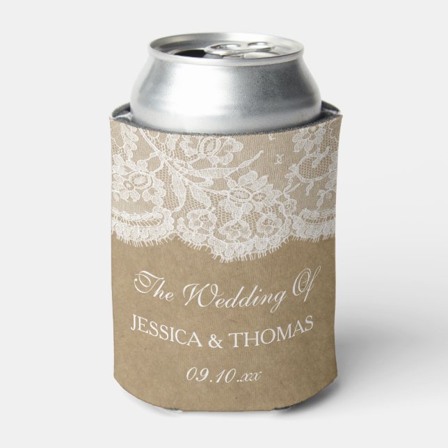 Enfriador De Latas La colección de Bodas Kraft & Lace (Lata Anverso)