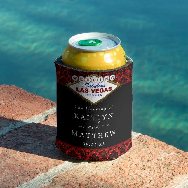 Enfriador De Latas La colección de Bodas Purpurinas Damask Las Vegas (Piscina in situ)