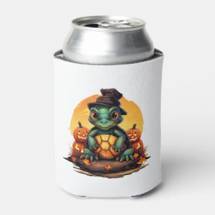Enfriador De Latas La encantadora tortuga de Halloween con Gorra en o
