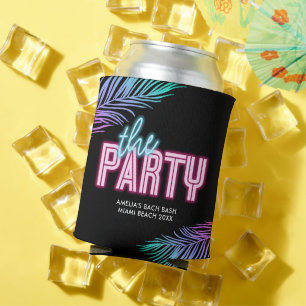 Enfriador De Latas La fiesta Neon Azul y Rosa Tropical Bach