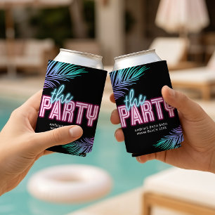 Enfriador De Latas La fiesta Neon Azul y Rosa Tropical Bach