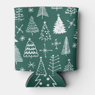 Enfriador De Latas La mano dibujó árboles de Navidad, patrón de invie